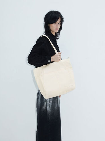 Soleil Nylon Tote Bag, Cream, hi-res