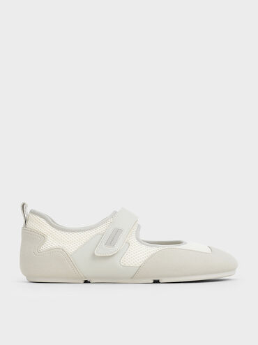 Zapatillas deportivas Mary Jane con panel de contraste Malla, Blanco, hi-res