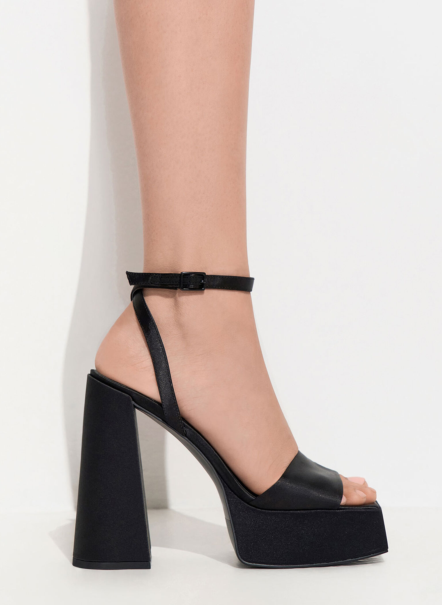 Black Textured Recycled Polyester Ankle-Strap Platform Sandals ...