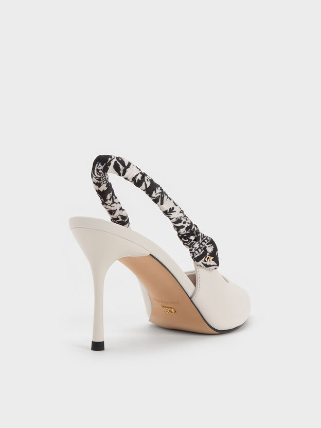 Tayari Leather Scarf-Strap Slingback Pumps, Chalk, hi-res
