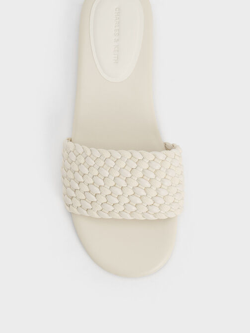 Woven Open-Toe Slides, Chalk, hi-res