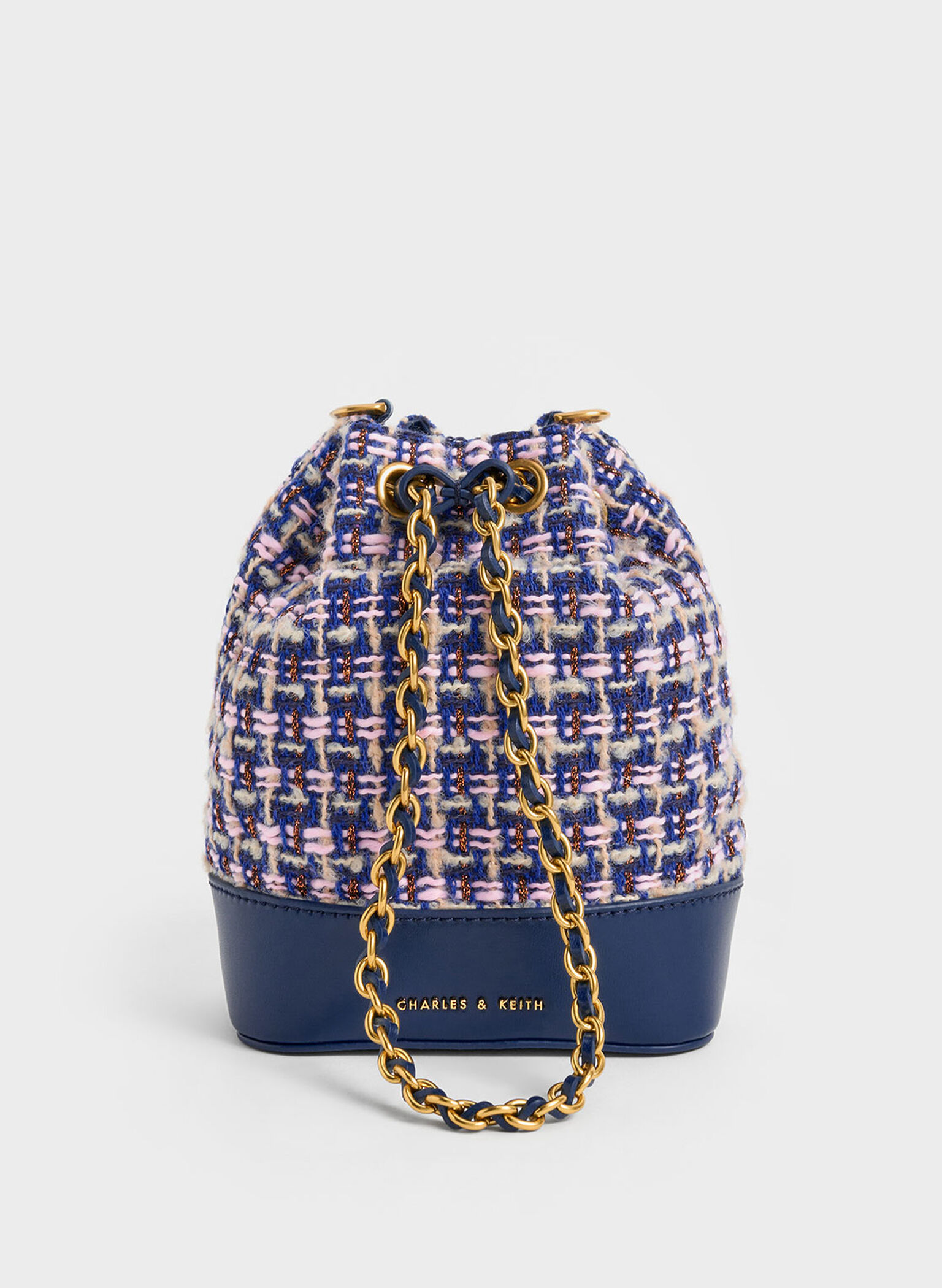 Navy Dancer Tweed Drawstring Bucket Bag CHARLES & KEITH US