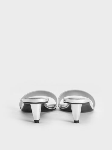 Metallic Cone-Heel Mules, Silver, hi-res