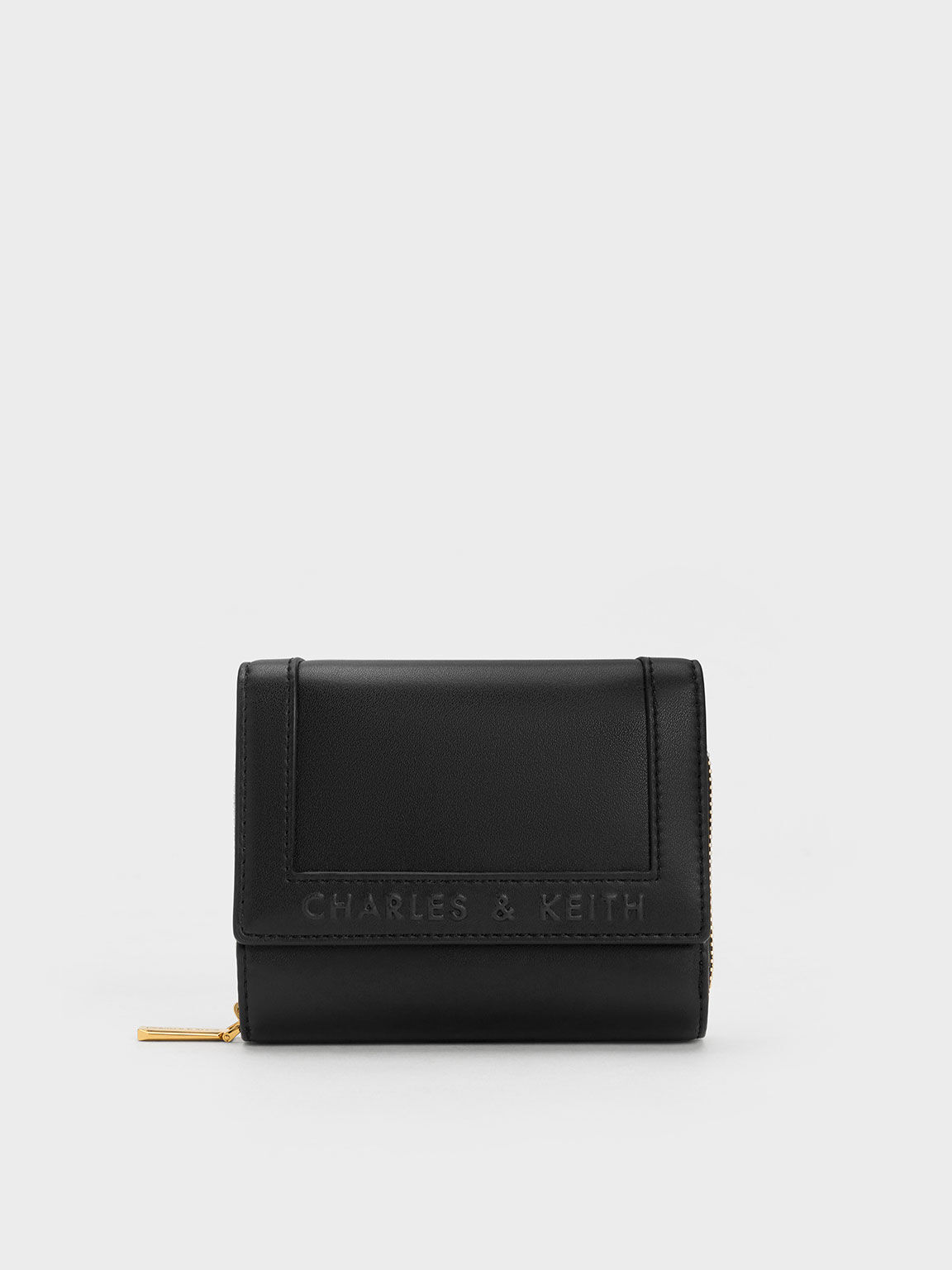 Black Stitch Trim Front Flap Wallet CHARLES KEITH SG