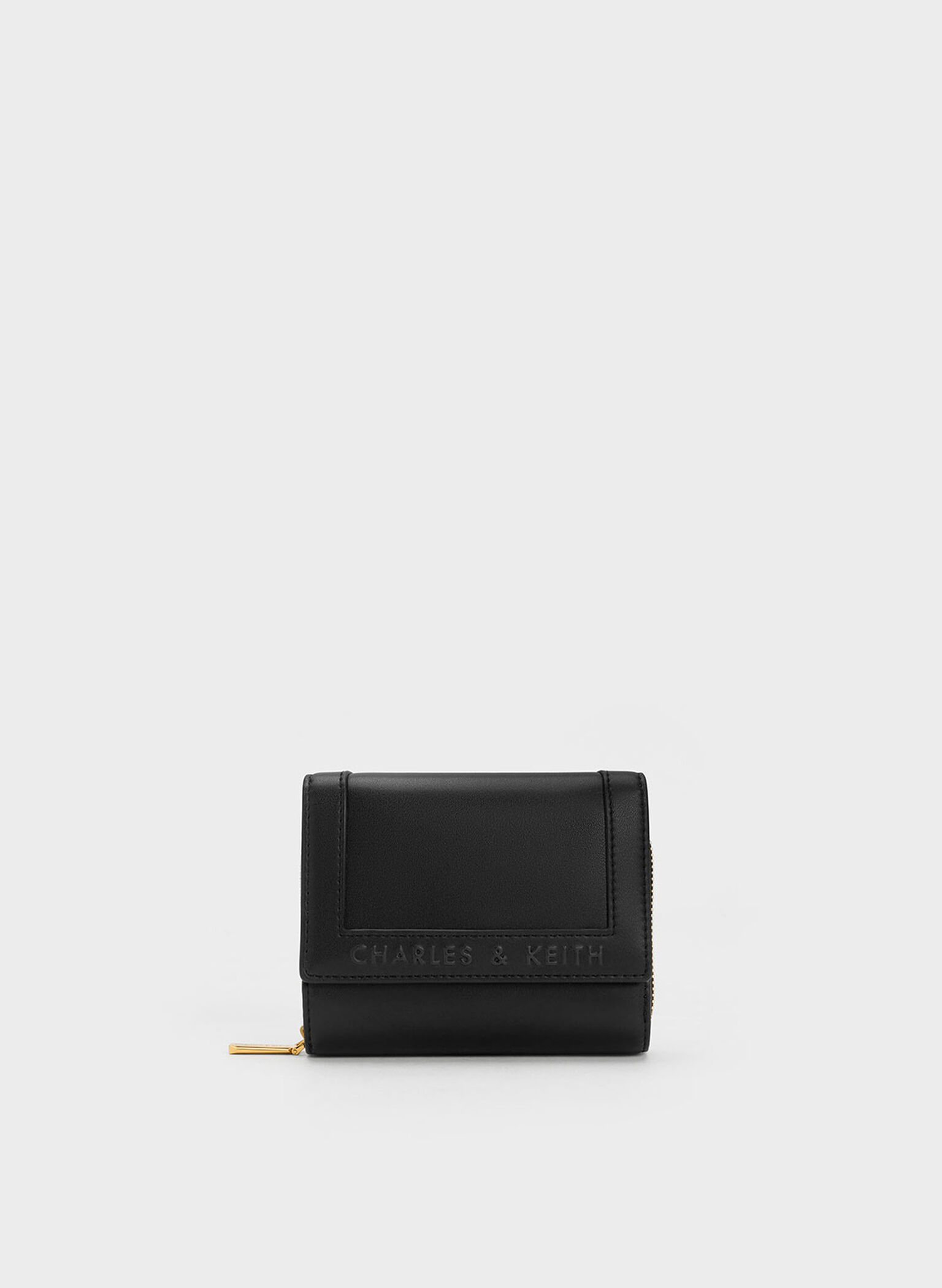 Black Stitch-Trim Front Flap Wallet - CHARLES & KEITH SG