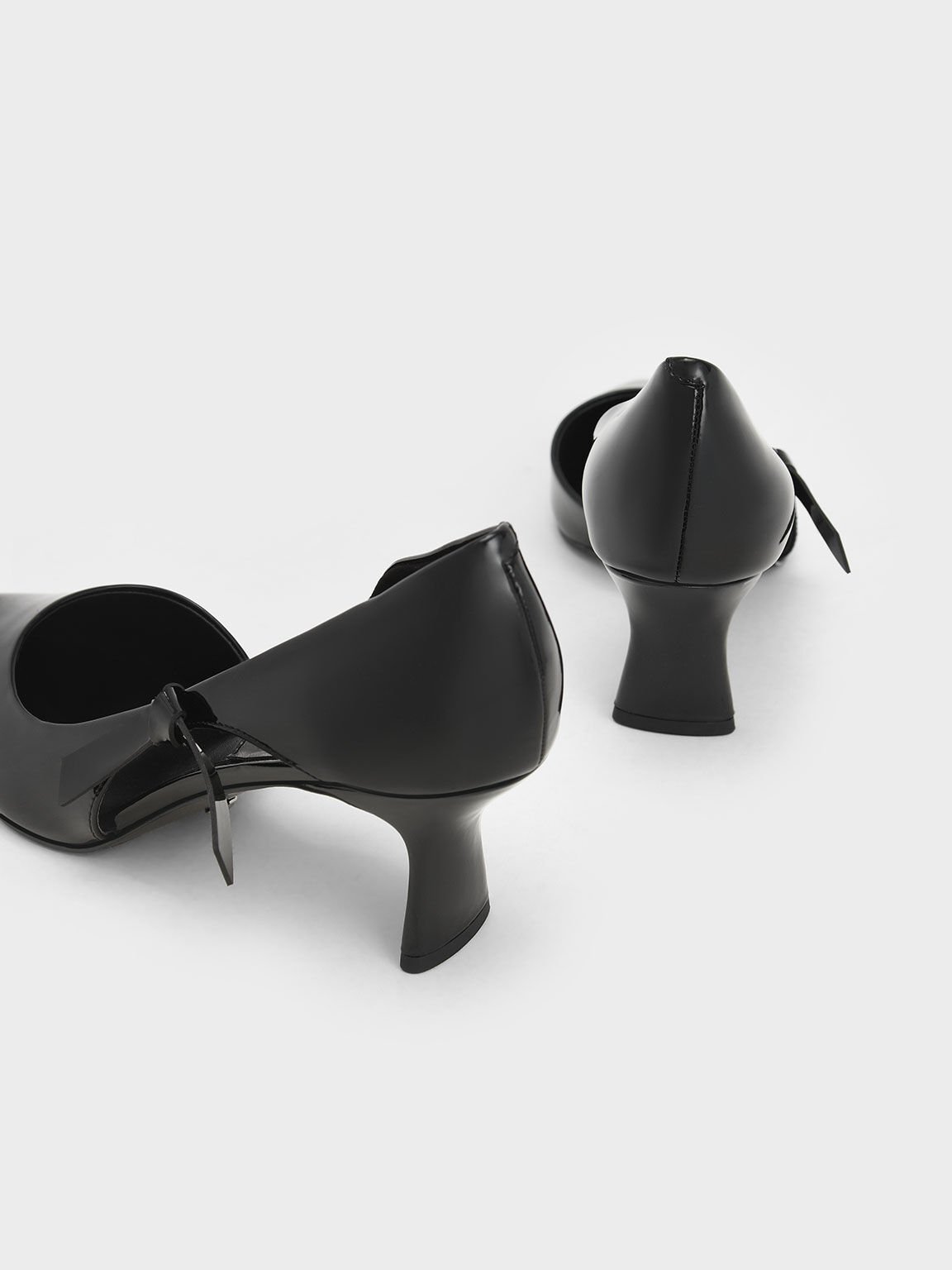 Patent Leather Bow-Tie Half D'Orsay Pumps, Black, hi-res