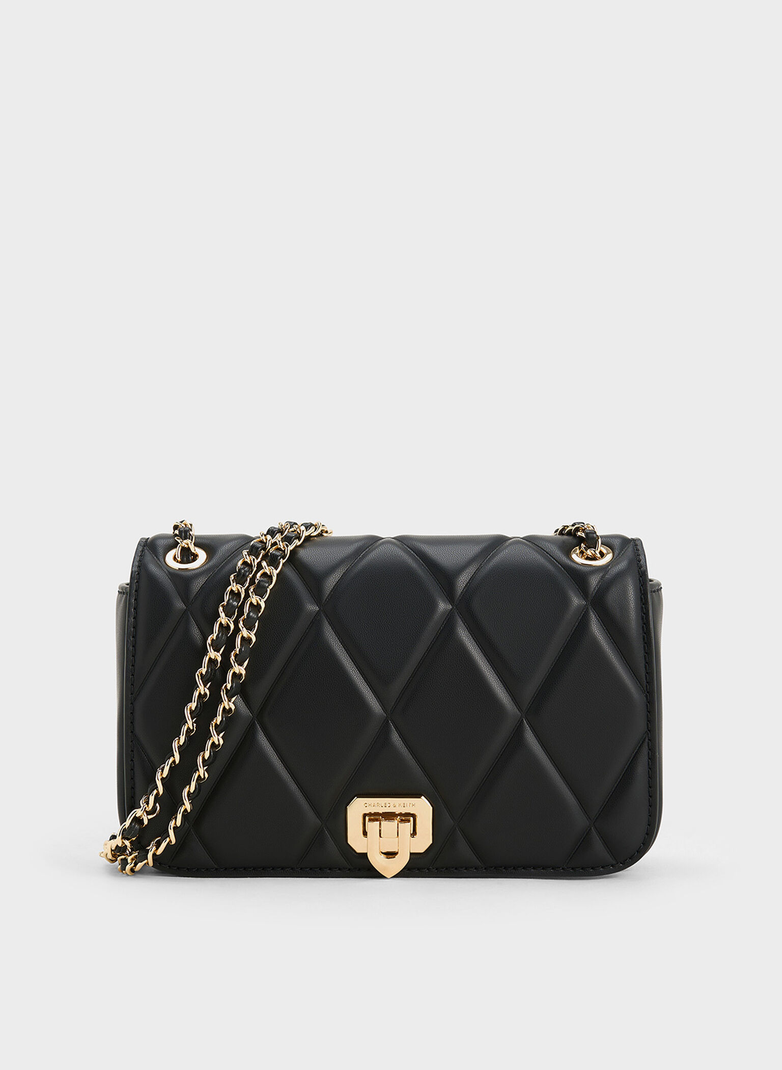 Arwen Diamond-Quilt Shoulder Bag, Black, hi-res