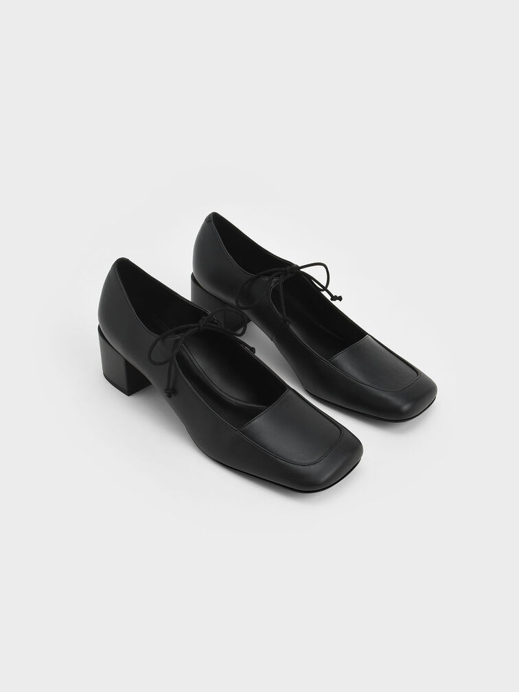 Bow-Tie Block Heel Pumps, Black, hi-res