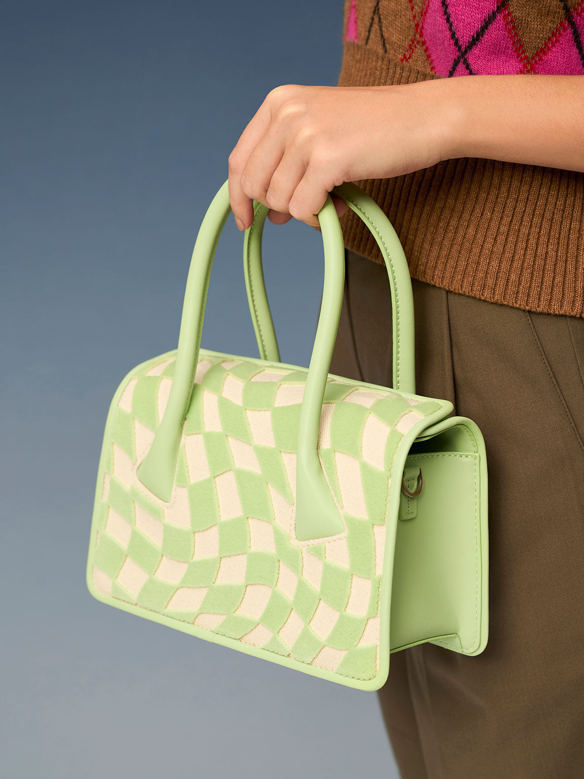 Daylla Checkered Canvas Bag, Mint Green, hi-res
