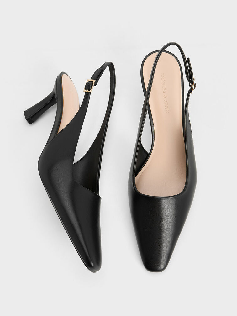 Flared Heel Slingback Pumps, Black, hi-res