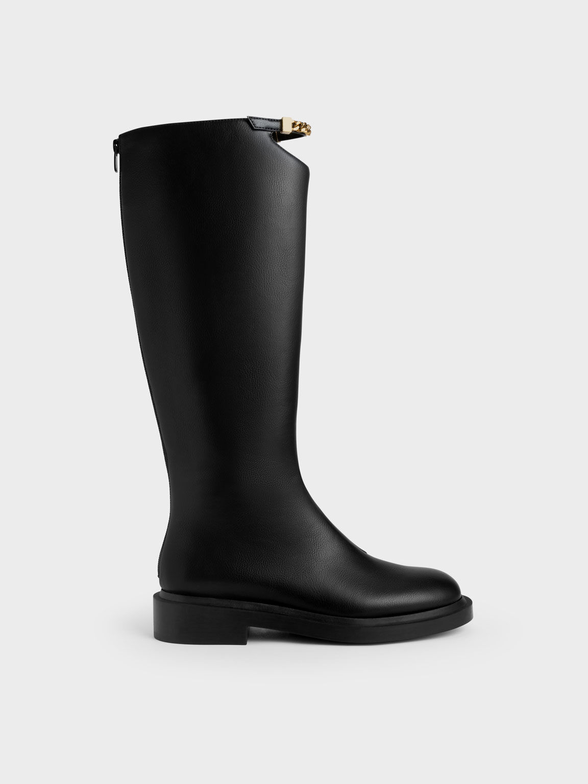 Chain-Link Cut-Out Knee-High Boots, Black, US 11
