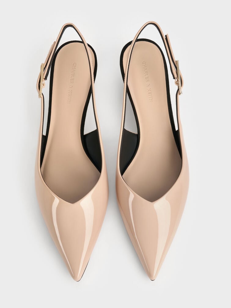 Luciana Patent Slingback Kitten Heels, Nude, hi-res