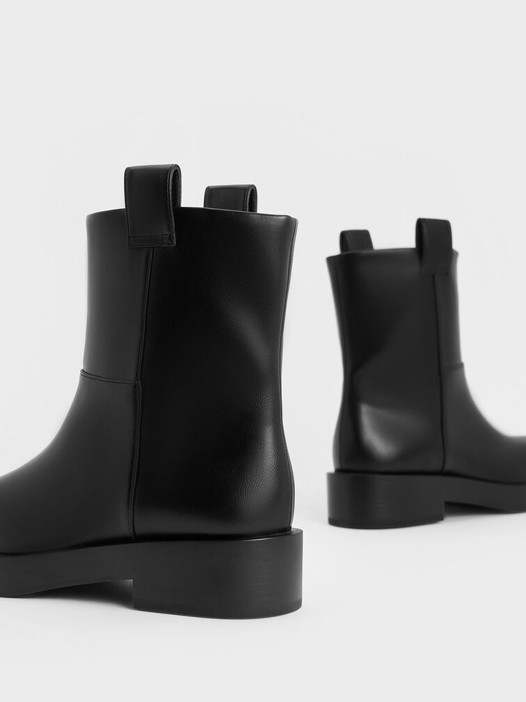 Black Double Pull-Tab Ankle Boots - CHARLES & KEITH US