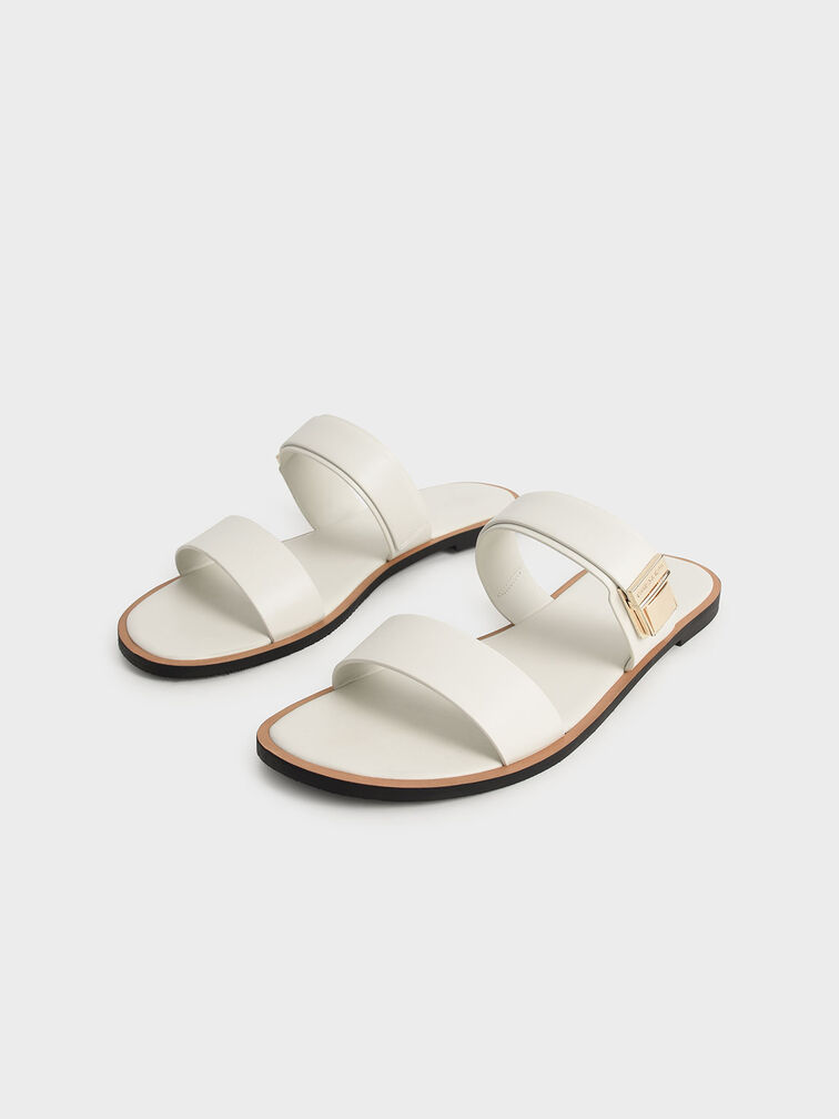 Dove Metallic Buckle Slide Sandals, Chalk, hi-res