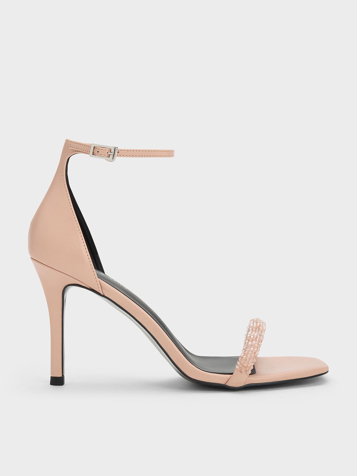 Beaded Strap Heeled Sandals, Nude, hi-res