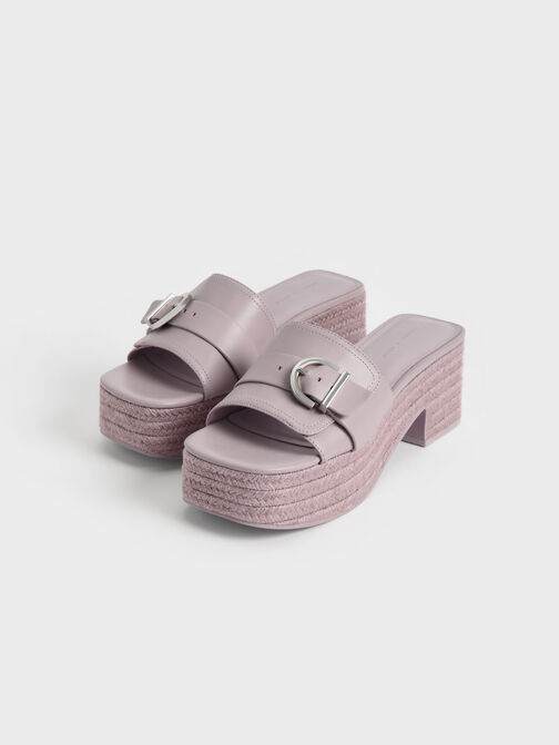 Buckled Platform Espadrilles, Lilac, hi-res