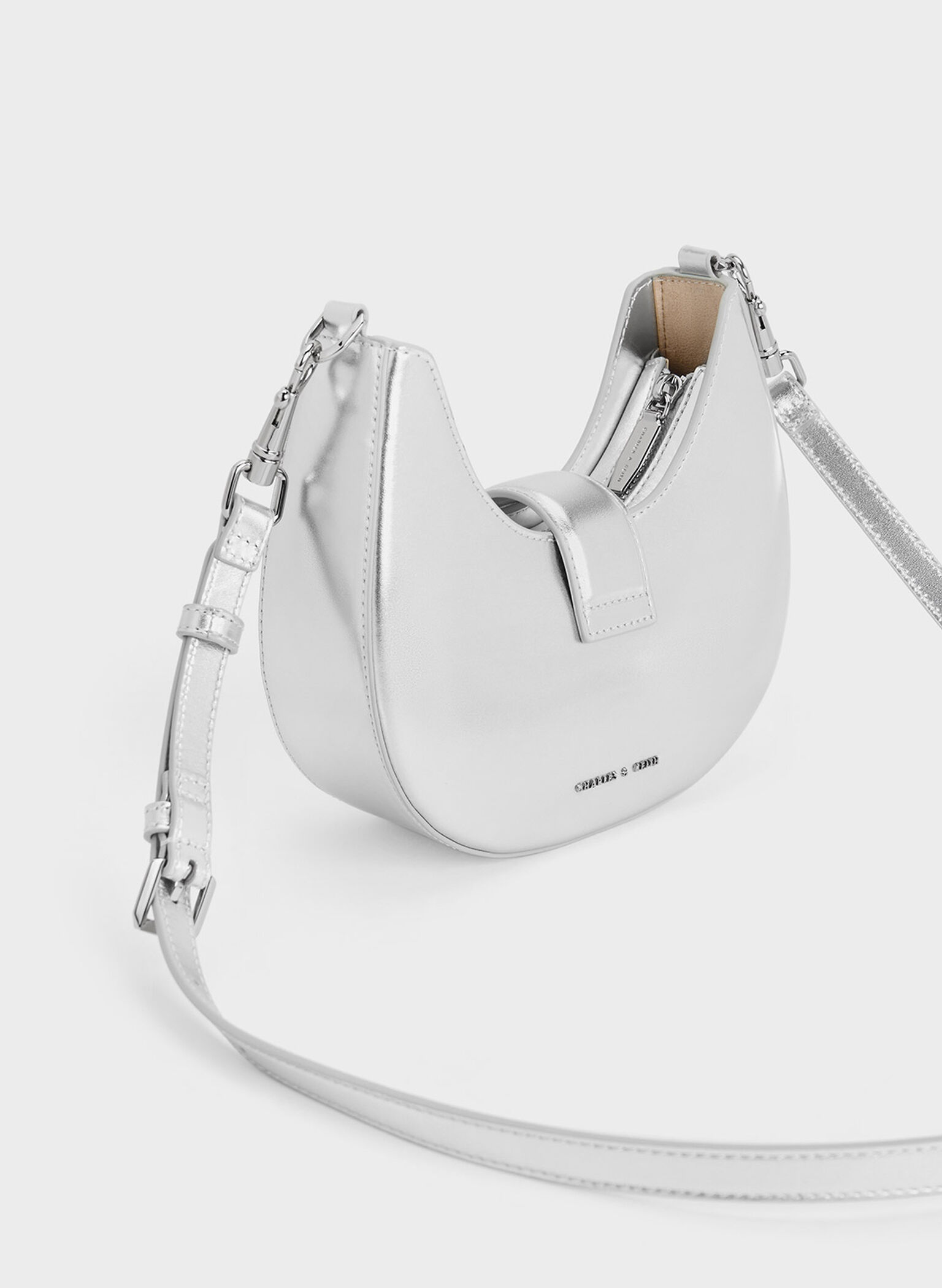 Gabine Metallic Leather Gem-Embellished Hobo Bag, Silver, hi-res