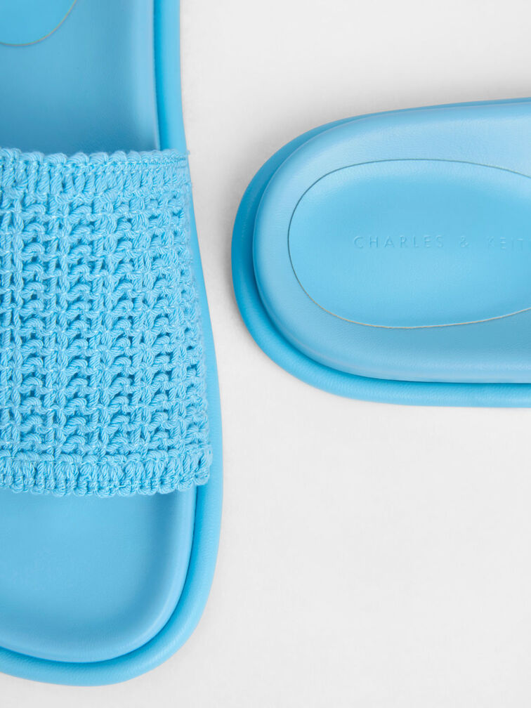 Knitted Slide Sandals, Blue, hi-res