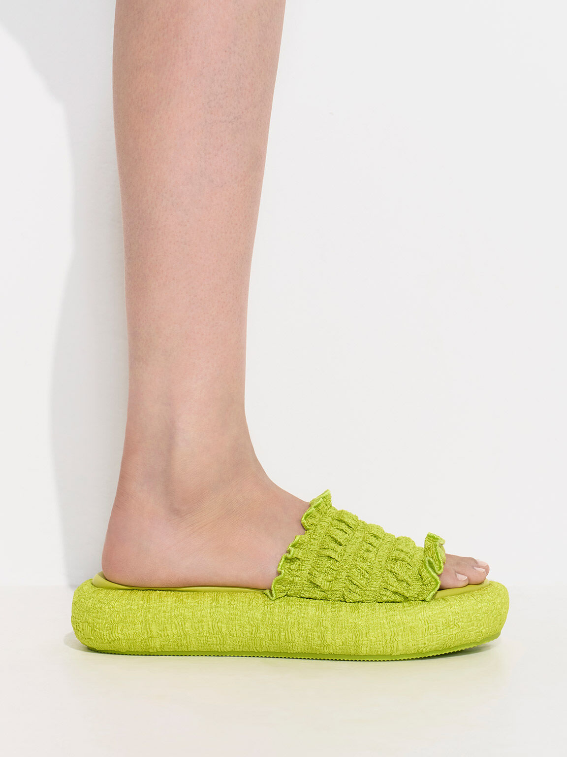 Lime Nuala Ruched Flatforms - CHARLES & KEITH International