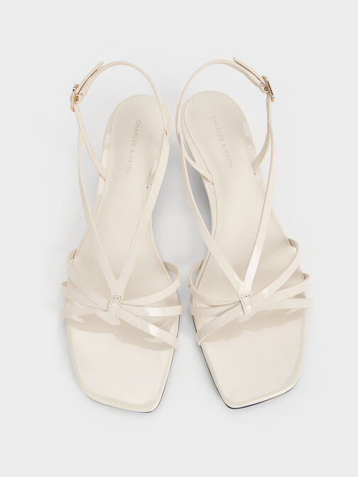 Patent Kitten-Heel Strappy Sandals, Chalk, hi-res