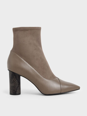 Textured Cylindrical Heel Ankle Boots, Taupe, hi-res