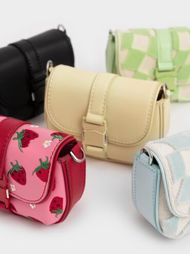 Zetta Belt Buckle Strawberry-Print Mini Bag, Pink, hi-res