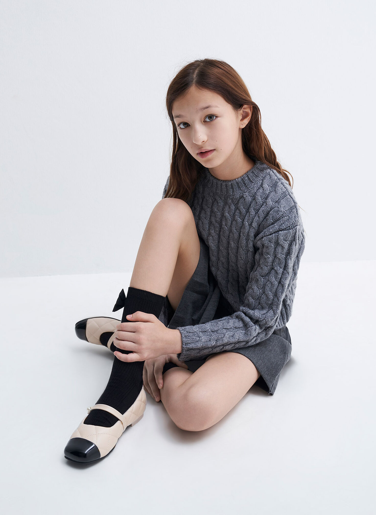 Girls' Tweed Quilted Two-Tone Mary Janes, Cream, hi-res