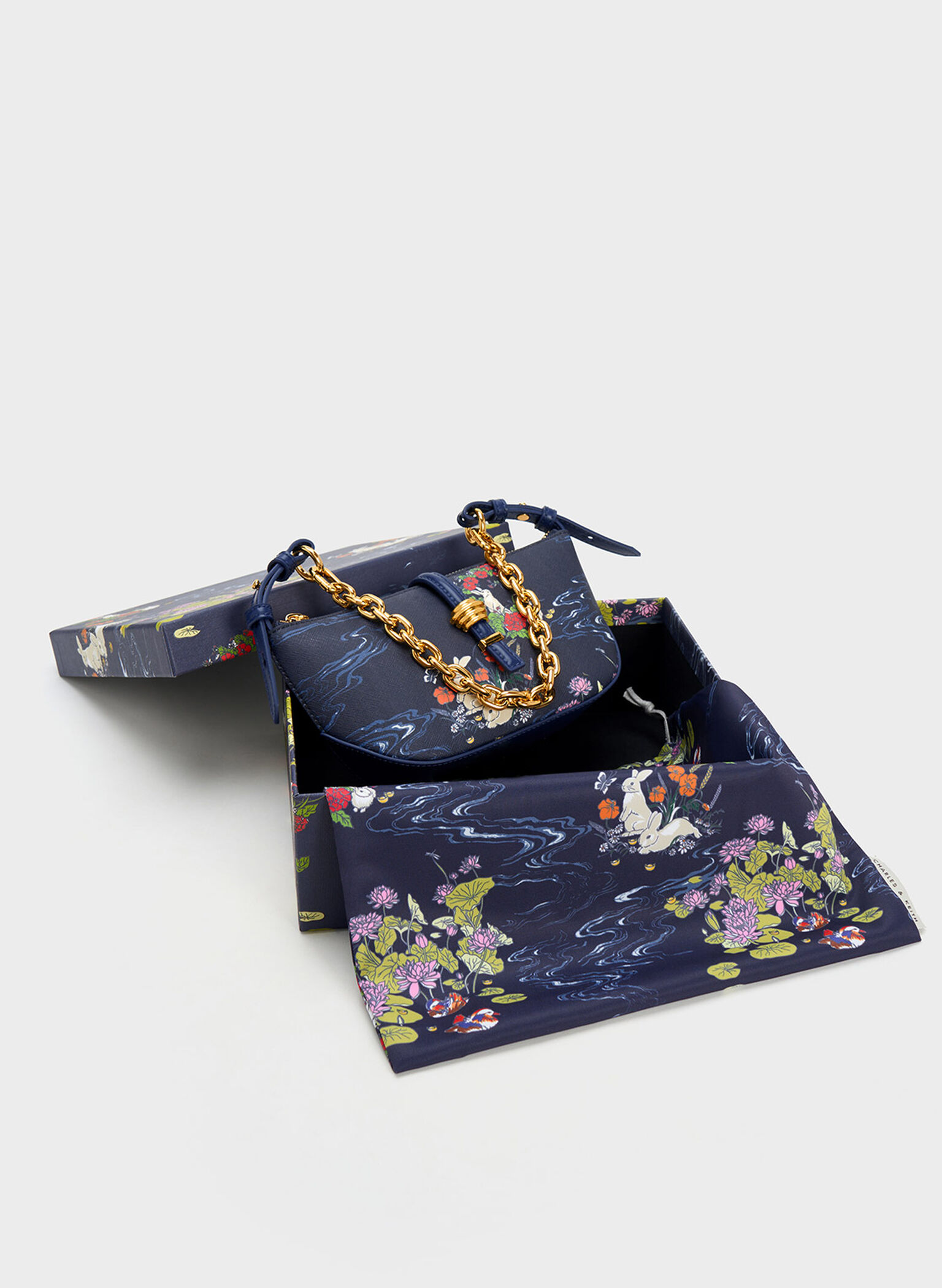 Rabbit Illustrated Belted Bag, Navy, hi-res