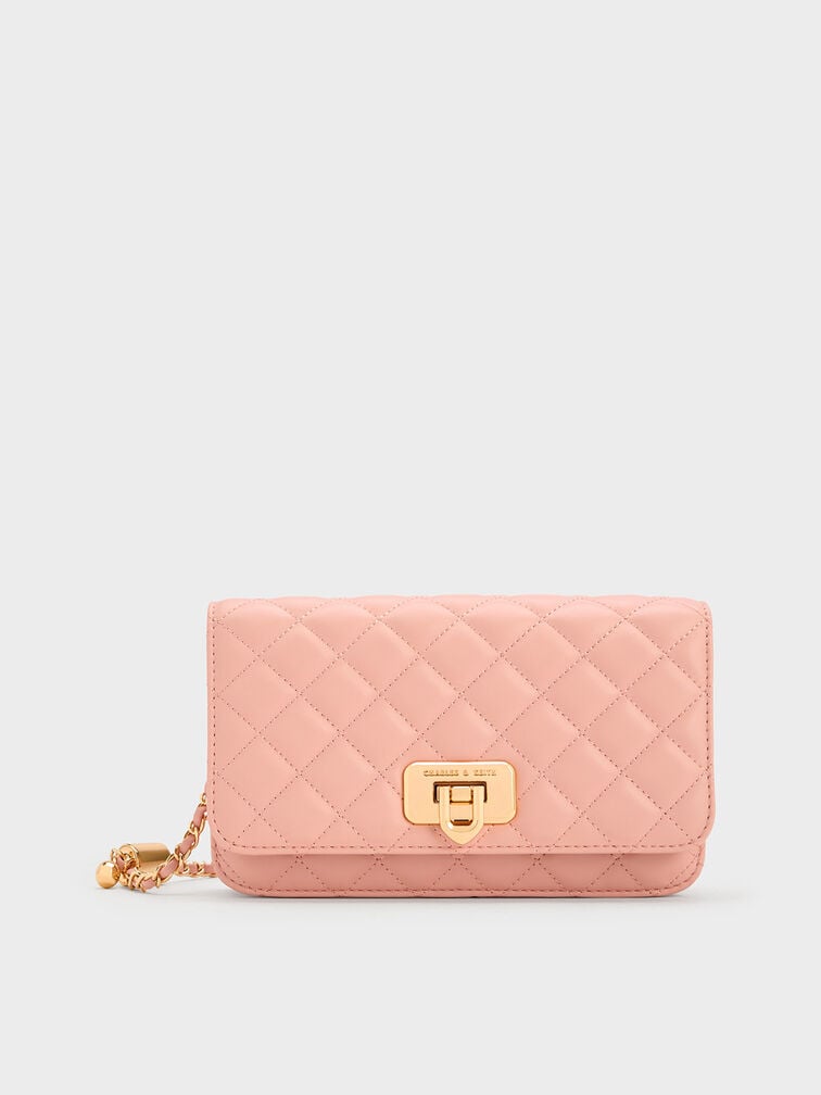 Pink Cressida Quilted Push-Lock Clutch - CHARLES & KEITH US