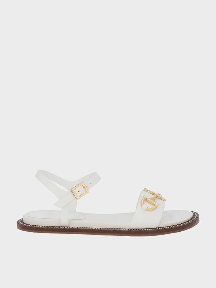 Horsebit Back Strap Sandals, White, hi-res
