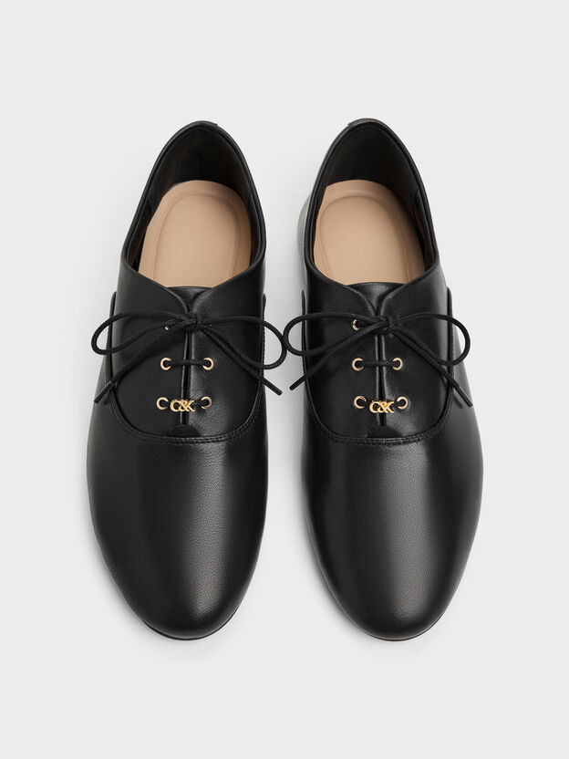 Pippa Leather Derby Flats, Black, hi-res