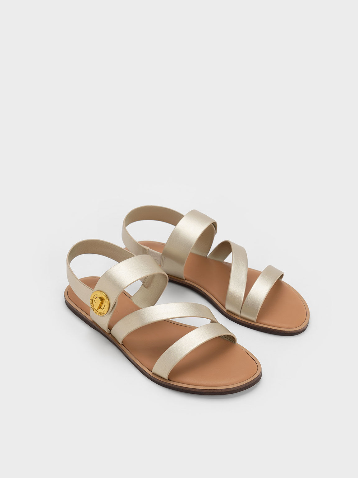 Metallic Asymmetric Strappy Sandals, Gold, hi-res