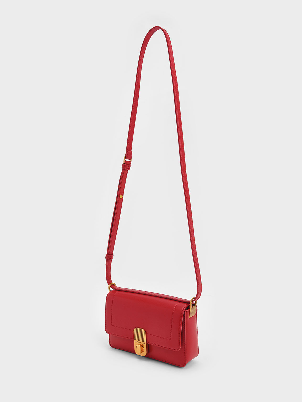 Enya Front Flap Turn-Lock Shoulder Bag, Red, hi-res