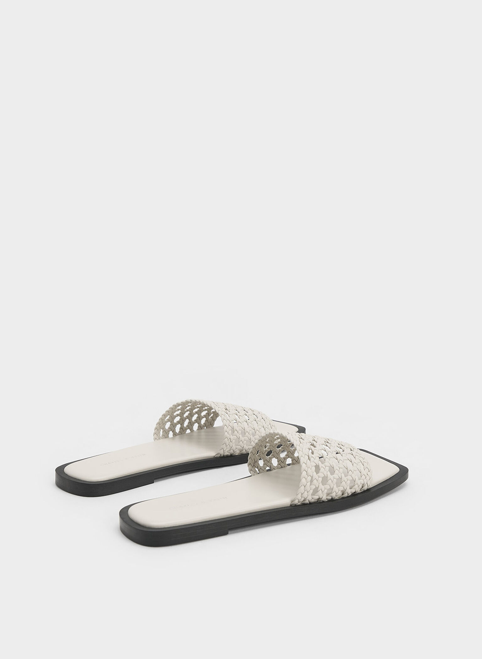 Woven Square-Toe Slides, White, hi-res