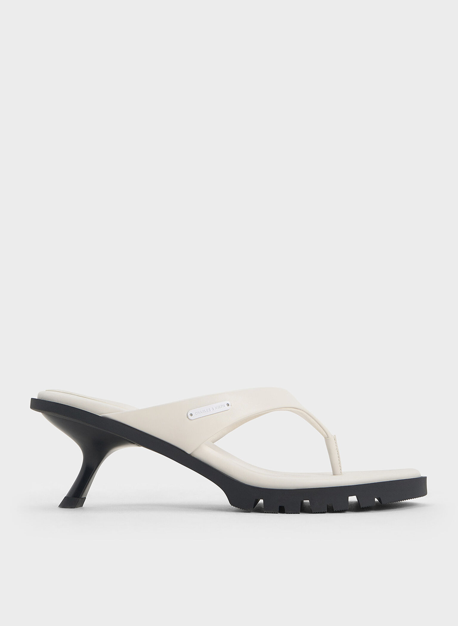 V-Strap Slant-Heel Thong Mules, White, hi-res