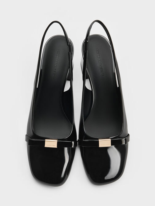 Dorian Patent Bow Block-Heel Slingback Pumps, Black Patent, hi-res