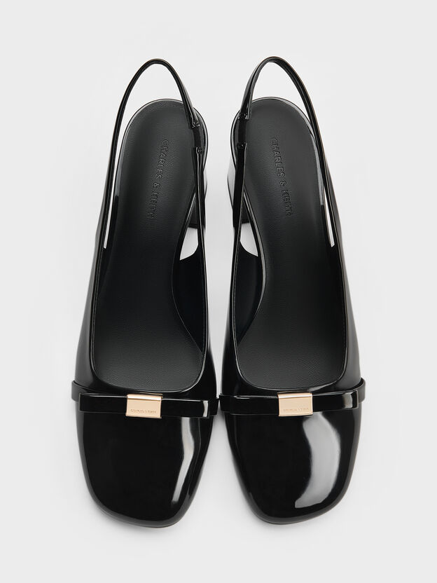 Dorian Patent Bow Slingback Pumps, Black Patent, hi-res
