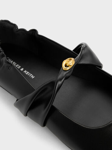 Metallic-Accent Twist-Strap Mary Jane Flats, Black, hi-res