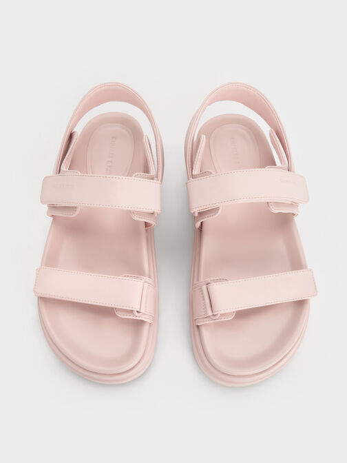 Double-Strap Ridged-Sole Flatform Sandals, Light Pink, hi-res