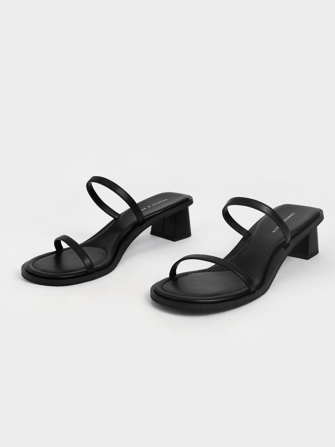 Strappy Trapeze Heel Mules, Black, hi-res