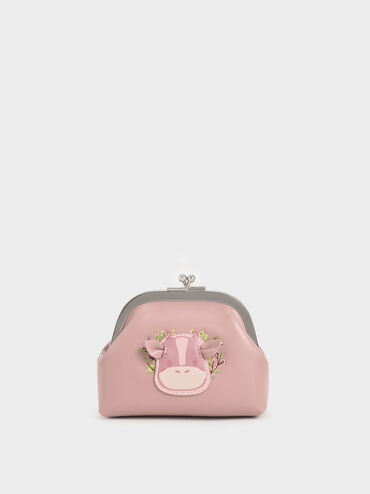Girls' Cow Motif Pouch, Pink, hi-res