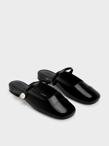 Aeryn Patent Pearl Embellished Flat Mules, Black Patent, hi-res