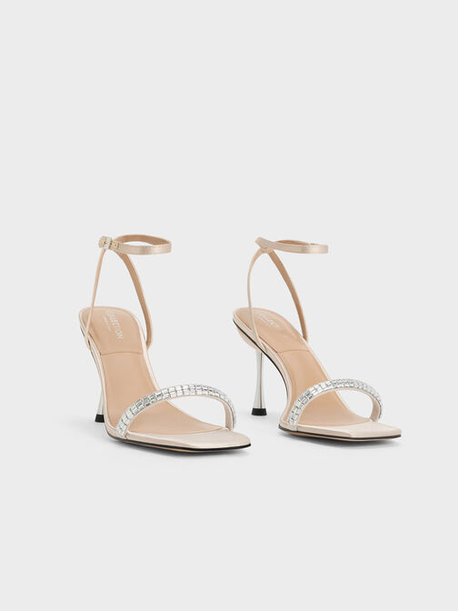 Demi Recycled Polyester Embellished Ankle-Strap Sandals, Cream, hi-res