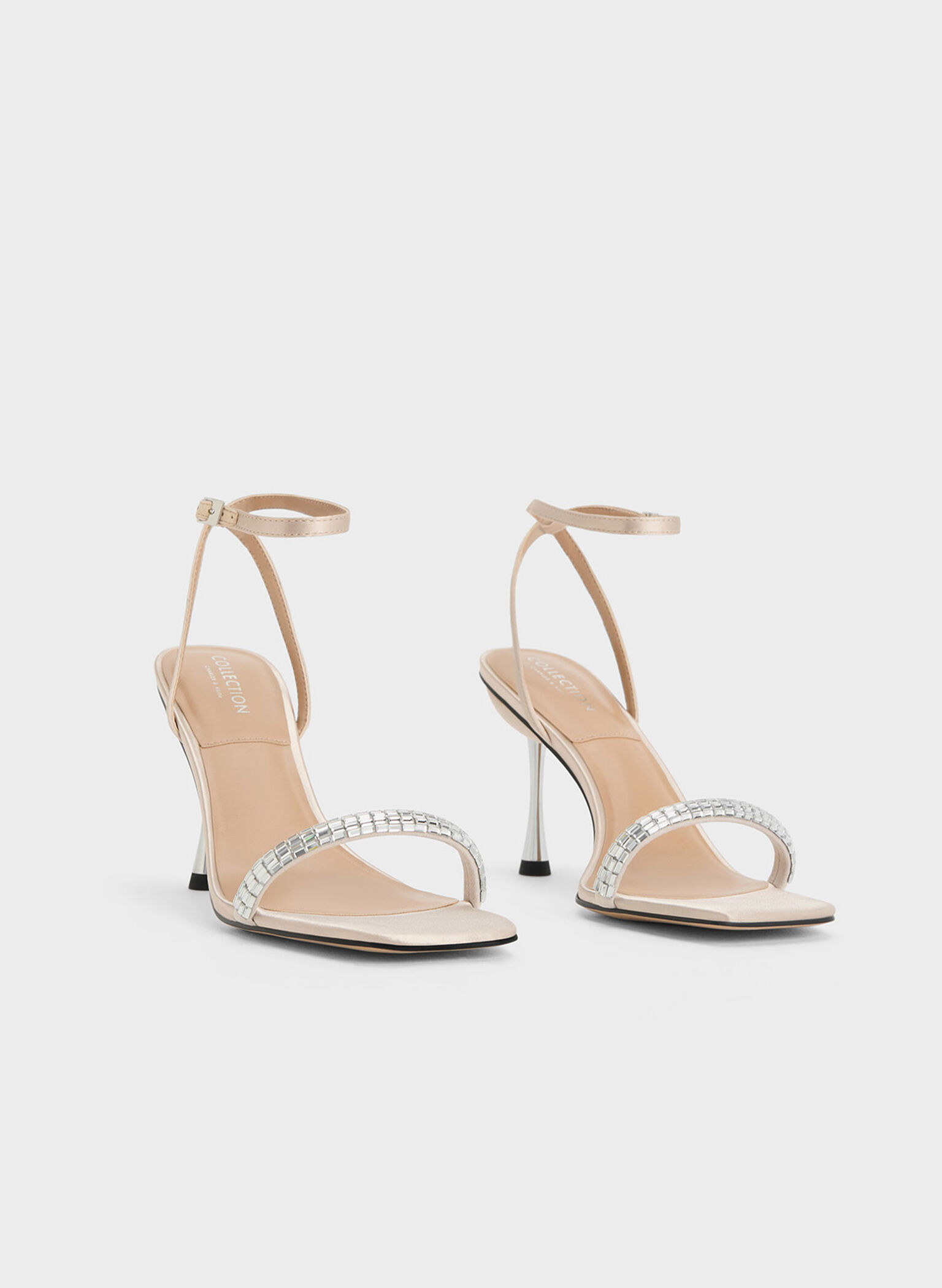 Cream Demi Recycled Polyester Embellished Ankle-Strap Sandals - CHARLES ...
