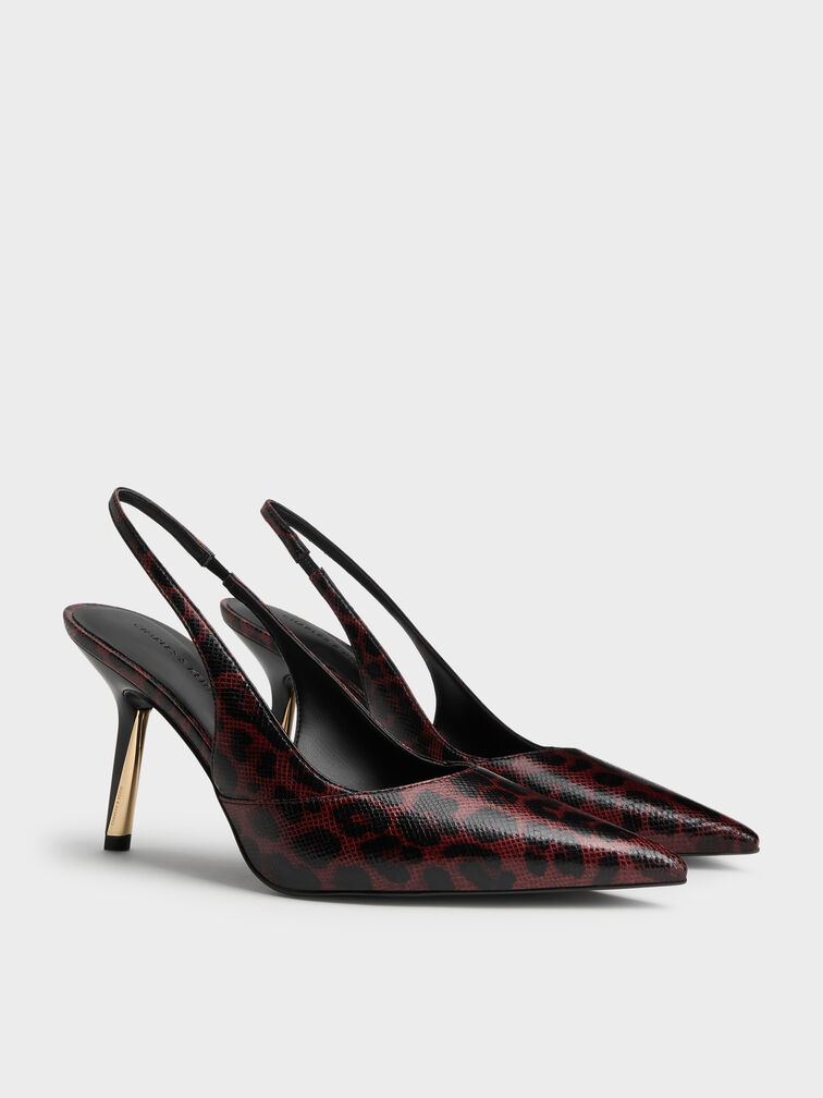 Taylen Leopard-Print Slingback Pumps, Animal Print Burgundy, hi-res