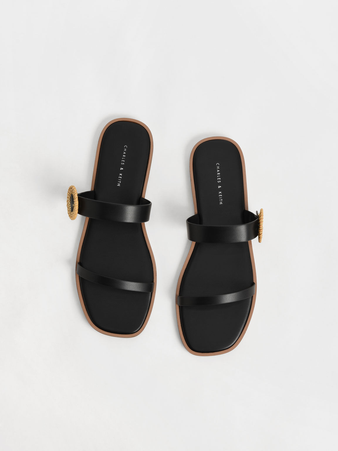 Black Woven Buckle Slide Sandals - CHARLES & KEITH MY