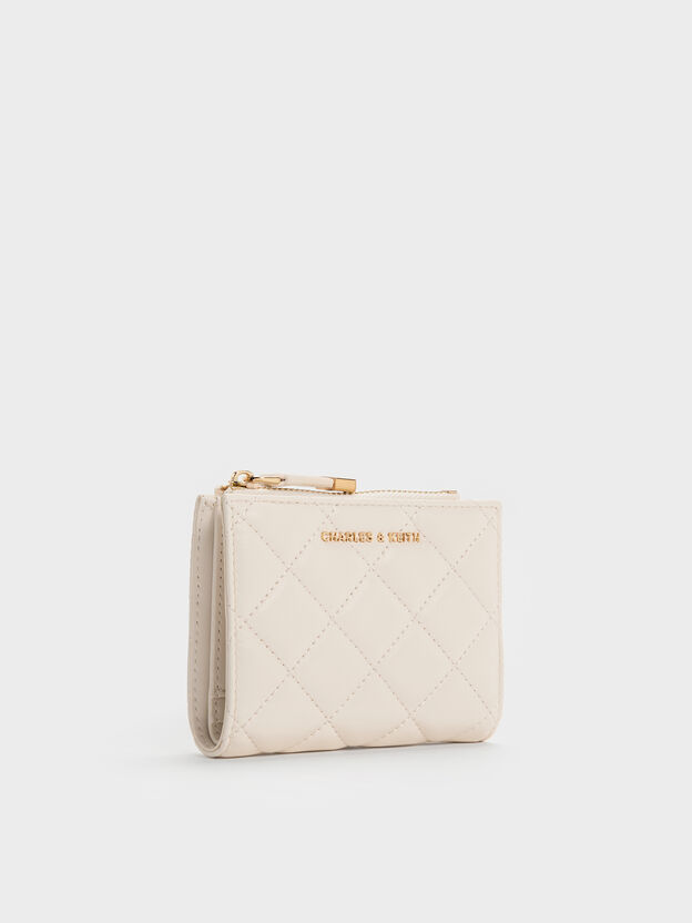 Alva Quilted Top-Zip Small Wallet, Cream, hi-res