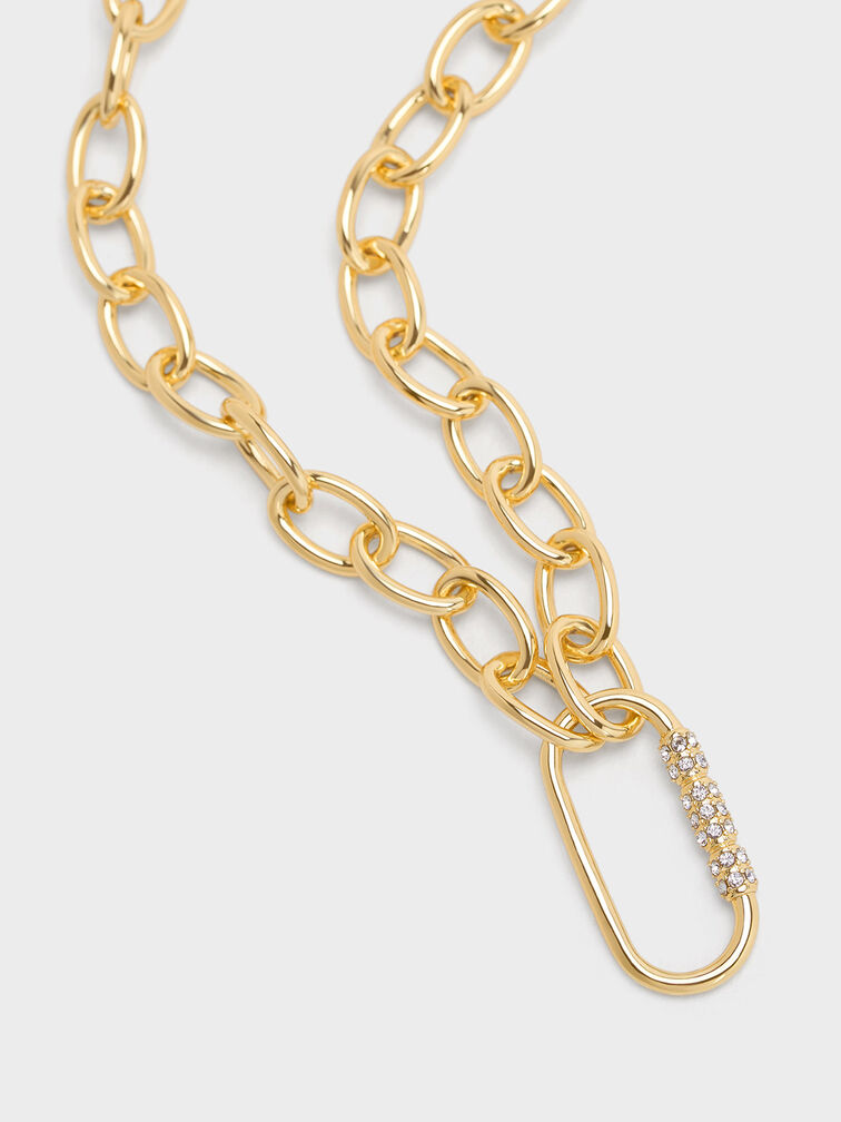 Reagan Crystal Chain-Link Necklace, Gold, hi-res