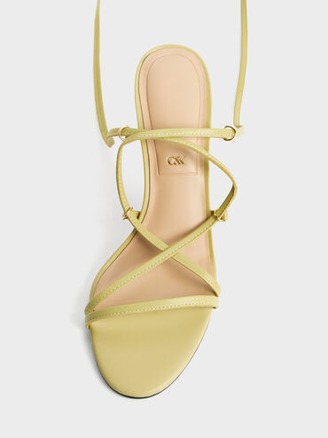 Strappy Woven-Heel Tie-Around Sandals, Lime, hi-res