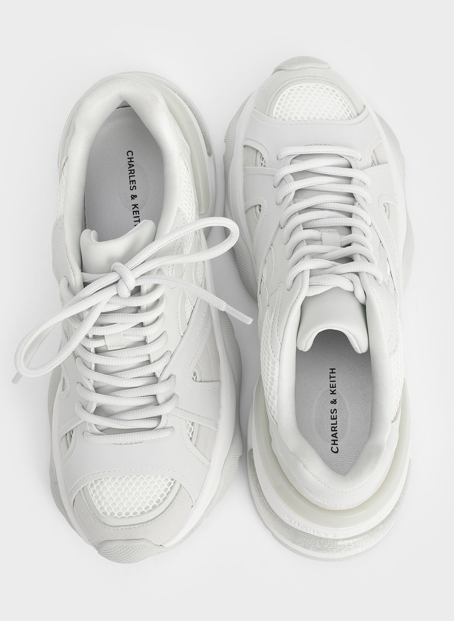 Zapatillas deportivas gruesas Malla con ribete en contraste, Blanco, hi-res